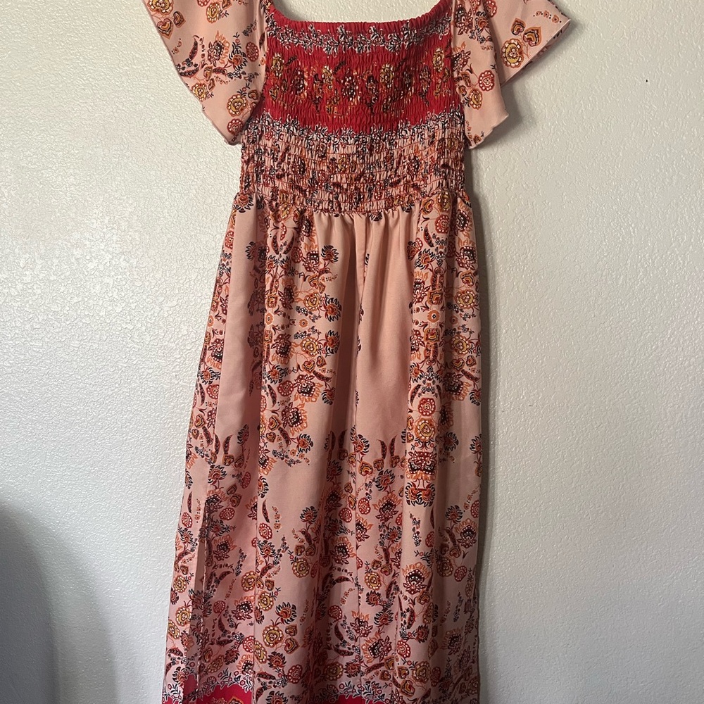Pink Smocked Sundress with Flutter Sleeves for Wedding Guest